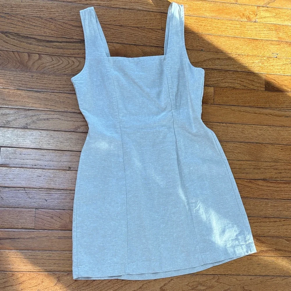 Linen Square Neck Mini Dress - Picture 3 of 6